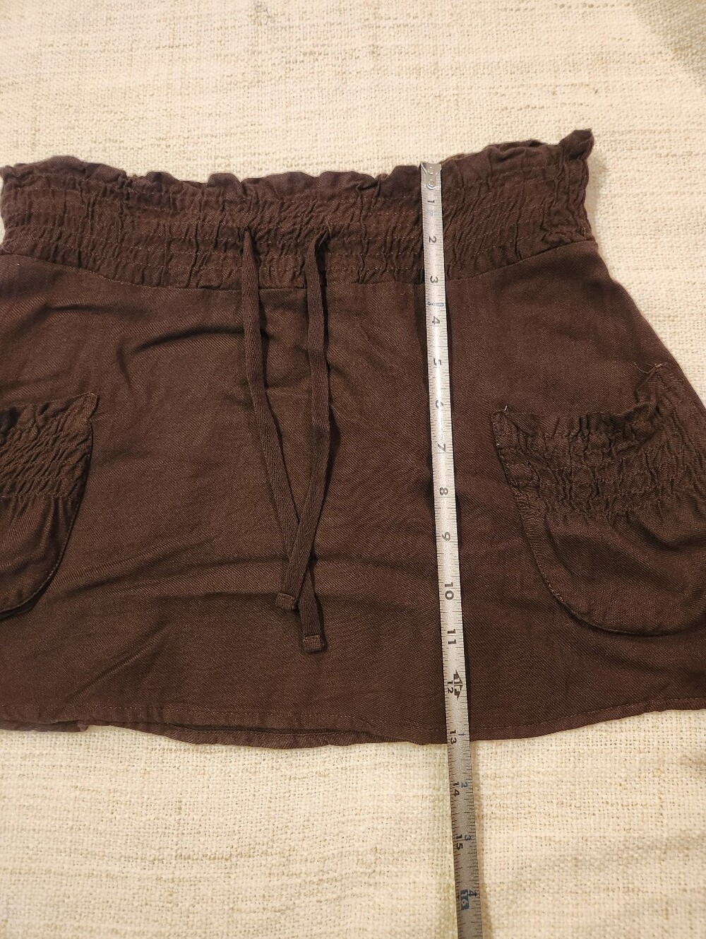 Brown Drawstring Waist Pocket Mini Skirt - Picture 3 of 4